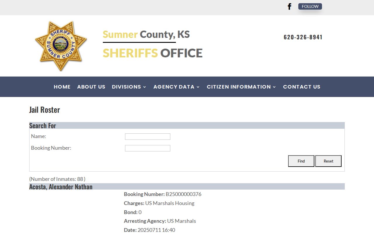 Sumner County Sheriff current jail roster without a release list