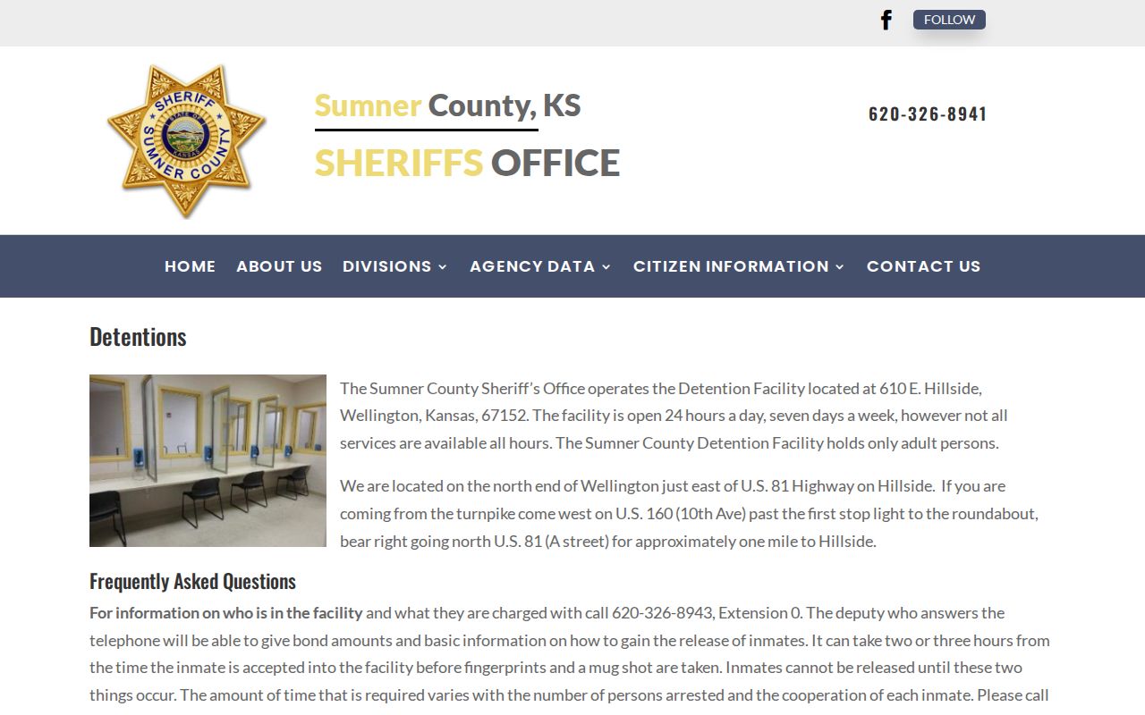Sumner County Detentions page describing post-release information and VINE updates